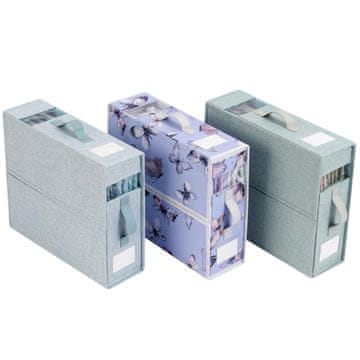 Nikcorp Organizator za posteljinu, plahte i deke, set 3 kom, sklopiva kutija s prozorom i ručkom, 38x32x11,5 cm, plava boja