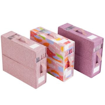 Nikcorp Organizator za posteljinu, set od 3 kutije za pohranu s prozorom i ručkom, sklopivi spremnik, ružičasta, 38x32x11,5 cm
