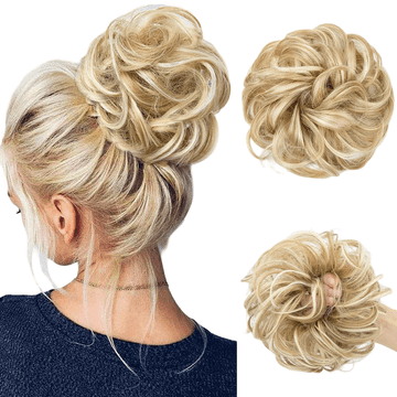 Nikcorp Umetak za kosu punđa na gumici, valovita i kovrčava sintetička kosa za volumen, prirodno plava boja, lagana, 55 g