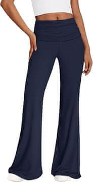 Nikcorp Ženske hlače širokih nogavica s visokim strukom, elegantne tajice za jogu i posao, rastezljive i prozračne, tamnoplave, XXL