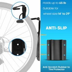 Nikcorp Zidni nosač za bicikl, vertikalni držač s 4 kuke i zaštitnom podloškom za zid, čelik s gumenim premazom, za sve tipove bicikala