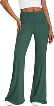 Nikcorp Ženske hlače širokih nogavica s visokim strukom, elegantne tajice za jogu i posao, prozračne i elastične, zelene, veličina S