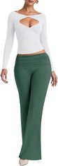 Nikcorp Ženske hlače s visokim strukom i širokim nogavicama, elegantne rastezljive tajice, udobne, tamnozelene, veličina XXL