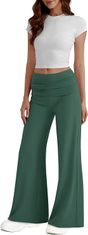 Nikcorp Ženske hlače s visokim strukom i širokim nogavicama, elegantne rastezljive tajice, udobne, tamnozelene, veličina XXL