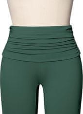Nikcorp Ženske hlače s visokim strukom i širokim nogavicama, elegantne rastezljive tajice, udobne, tamnozelene, veličina XXL