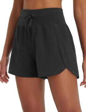 Nikcorp Ženske sportske kratke hlače za trčanje, brzosušeće, visoki struk, UPF 50+, džep s patentnim zatvaračem, crne, veličina M