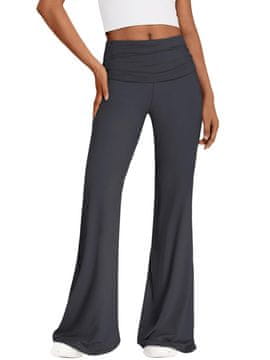 Nikcorp Ženske hlače širokih nogavica s visokim strukom, elegantne sportske tajice, rastezljive i prozračne, sive boje, veličina XXL