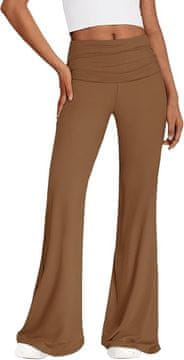 Nikcorp Ženske hlače širokih nogavica s visokim strukom, elegantne tajice za jogu i slobodno vrijeme, smeđe boje, veličina XL