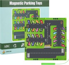 Nikcorp Drvena magnetska ploča Parkiralište za učenje slova i abecede s autićima, edukativni labirint za razvoj fine motorike djeteta