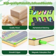Nikcorp Drvena magnetska ploča Parkiralište za učenje slova i abecede s autićima, edukativni labirint za razvoj fine motorike djeteta