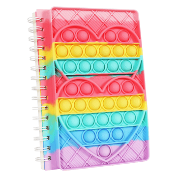 Nikcorp Bilježnica Pop It Fidget senzorni školski notes za djecu, motiv srca, A5 format, 50 stranica, spiralni uvez, šarena