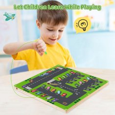 Nikcorp Drvena magnetska ploča Parkiralište za učenje slova i abecede s autićima, edukativni labirint za razvoj fine motorike djeteta