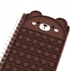 Nikcorp Bilježnica Pop It Fidget Toy za djecu, školski notes sa silikonskim mjehurićima, motiv Smeđi medvjedić, A5 format, 50 stranica