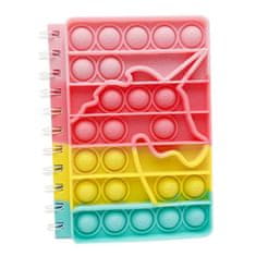 Nikcorp Bilježnica Pop It Fidget za djecu, motiv Jednorog, A6 format, školski notes s mjehurićima protiv stresa, 50 listova, spirala