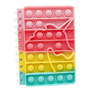 Nikcorp Bilježnica Pop It Fidget za djecu, motiv Jednorog, A6 format, školski notes s mjehurićima protiv stresa, 50 listova, spirala