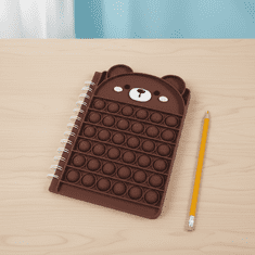 Nikcorp Bilježnica Pop It Fidget Toy za djecu, školski notes sa silikonskim mjehurićima, motiv Smeđi medvjedić, A5 format, 50 stranica