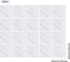 Nikcorp Samoljepljive PVC ploče naljepnice za zid i pod, efekt bijelog mramora, 30x30 cm, 20 komada, set 1,8 m2, vodootporne