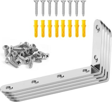 Nikcorp Kutni spojni element od nehrđajućeg čelika, montažni kutnik 125x75 mm, debljina 3 mm, ojačanje za namještaj, set 4/1