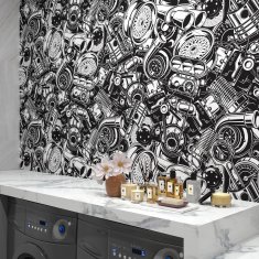 Nikcorp Samoljepljiva tapeta za dječju sobu, folija za zidove i namještaj s motivom automobila, bijelo-crna, vinil, 44,5 cm x 7 m