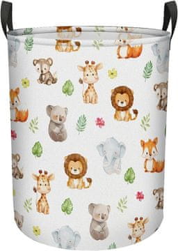 Nikcorp Košara za rublje sklopiva 40x50 cm, vodootporna vreća i organizator za dječje igračke, bijela s uzorkom životinja, od poliestera