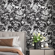 Nikcorp Samoljepljiva tapeta za dječju sobu, folija za zidove i namještaj s motivom automobila, bijelo-crna, vinil, 44,5 cm x 7 m