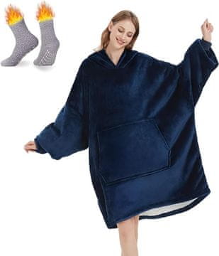 Nikcorp Deka s kapuljačom i čarapama za odrasle, predimenzionirana majica s džepom, topla i mekana, univerzalna veličina, siva boja