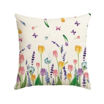 Nikcorp Uskrsna jastučnica s motivom tulipana, lavande i leptira, bež, 45x45 cm, dekorativna navlaka od poliestera bez punjenja