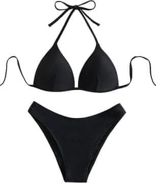 Nikcorp Ženski dvodijelni kupaći kostim bikini s push-up efektom, trokutaste košarice, vezanje oko vrata, crna boja, veličina S