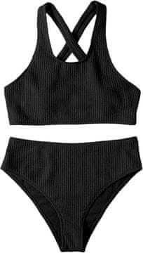 Nikcorp Ženski dvodijelni kupaći kostim s križnom trakom i gaćicama visokog struka, bez žica, brzosušeći materijal, crni, veličina S