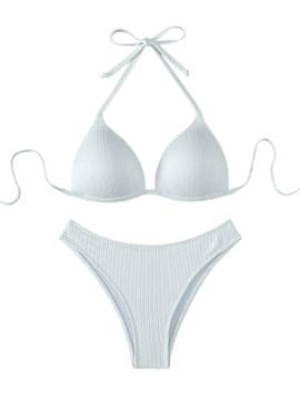 Nikcorp Ženski dvodijelni kupaći kostim Bikini, Push-up grudnjak sa žicom i gaćice visokog struka, Bijela boja, Veličina M