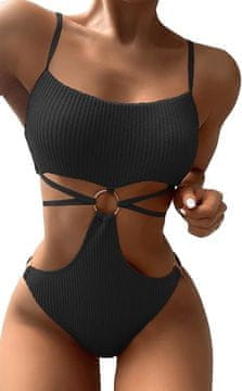 Nikcorp Ženski jednodijelni kupaći kostim s izrezima i ukrasnim prstenom, elegantni monokini na naramenice, crni, veličina M