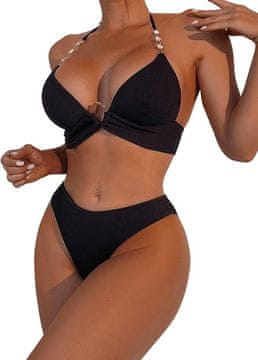 Nikcorp Ženski dvodijelni kupaći kostim s push-up efektom i zlatnim lancima, crni bikini s vezanjem, veličina S, brzosušeći materijal