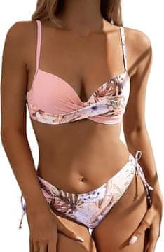 Nikcorp Ženski kupaći kostim dvodijelni bikini s push-up efektom i žicom, tropski uzorak palmi, brzosušeći materijal, veličina S