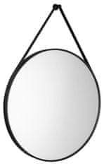AQUALINE AQUALINE Okruglo Ogledalo s Kožnim Remenom, Aluminij, 60 cm, Crna Mat