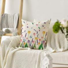 Nikcorp Uskrsna jastučnica s motivom tulipana, lavande i leptira, bež, 45x45 cm, dekorativna navlaka od poliestera bez punjenja