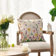 Nikcorp Uskrsna jastučnica s motivom tulipana, lavande i leptira, bež, 45x45 cm, dekorativna navlaka od poliestera bez punjenja