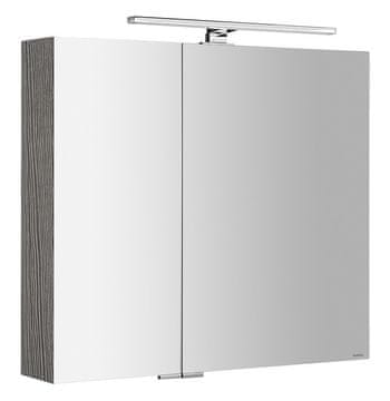 SAPHO MIRRÓ zidna galerija s LED svjetlom, 80x70x16 cm, srebrni hrast