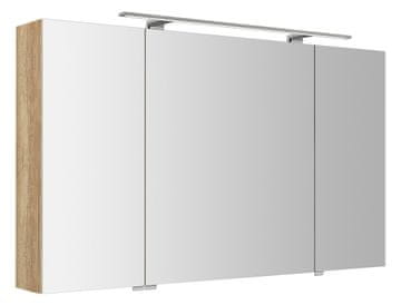 SAPHO RIWA Zrcalni Ormar s LED Osvjetljenjem, 3 Vrata, 121x70x17cm, Hrast Alabama