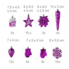 Northix Kuglice za božićno drvce, pakiranje od 100 komada, 10 dizajna, mat, sjajne i svjetlucave završne obrade