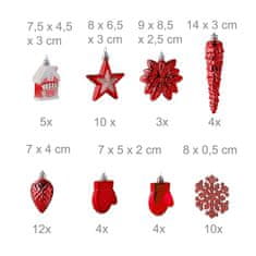 Northix Kuglice za božićno drvce, pakiranje od 100 komada, 10 dizajna, mat, sjajne i svjetlucave završne obrade