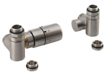 SAPHO Termostatski ventil za kombinirano grijanje, kutni, lijevi, brušeni nehrđajući čelik