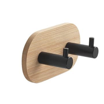 Gedy Samoljepljiva kružna kukica Gedy Bamboom, crna/bambus, nosivost 6 kg