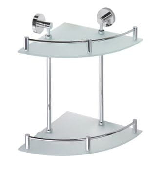 SAPHO X-ROUND E dvostruka staklena kutna polica s nosačem, kromirana 380x355x280mm