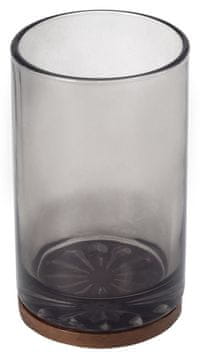 SAPHO FIGO Čaša za Četkice, Dimljeno Staklo/Drvo, 75x130x75 mm, Siva