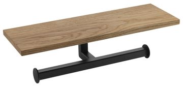 SAPHO Dvostruki nosač toaletnog papira s policom, 30cm, crna mat/dub