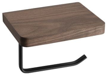 SAPHO Držač WC papira s policom, mat crna/orah, 150x100x120 mm