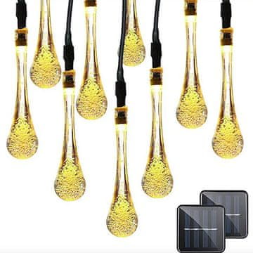 Netscroll Solarne LED lampice u nizu 6 m s 30 lampica, toplo bijelo, IP65, DropSolar.