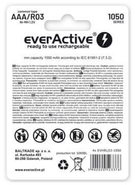 slomart Punjive baterije everActive Ni-MH R03 AAA 550 mAh Infinity Line, 4 kom