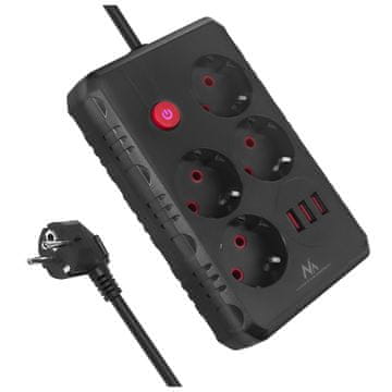 Maclean Produžni kabel Maclean MCE392 B, crni, 4 utičnice + 3xUSB, 1.5m
