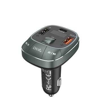 Vention Vention auto punjač s FM transmiterom, 30W, USB-C + USB-A + USB-A, crna